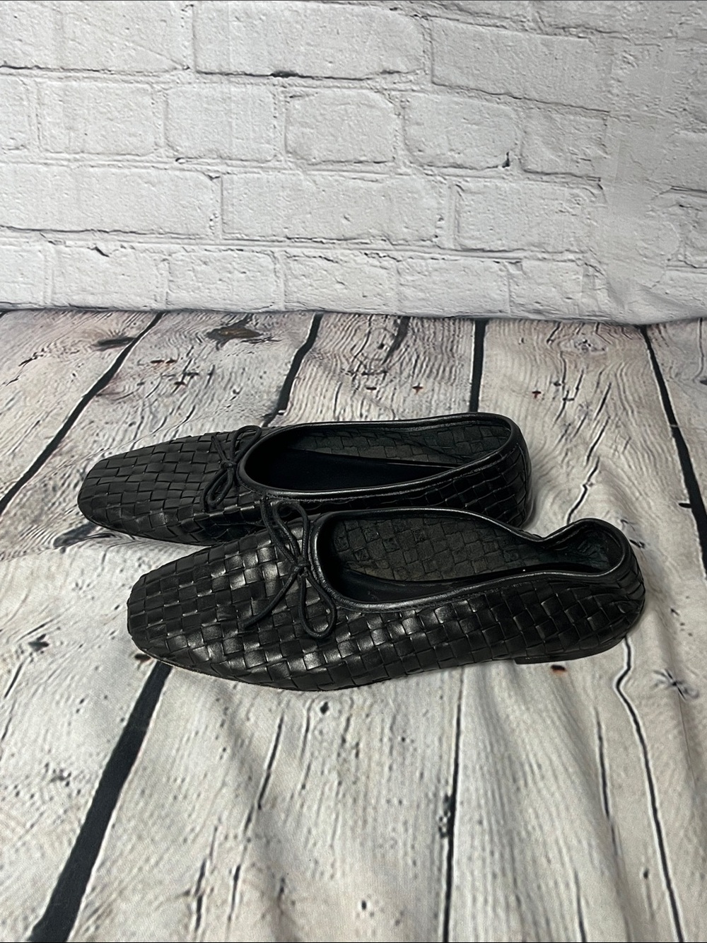Quince Black Woven Leather Ballet Flats with Bow - Picture 3 of 4